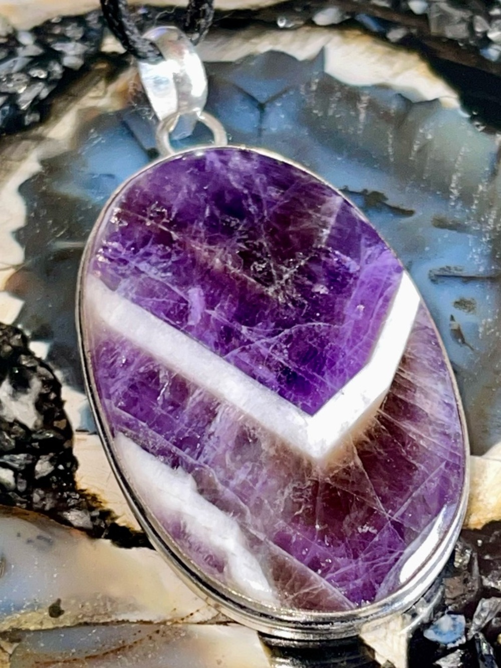 Large Banded Amethyst Pendant 2 1/2”